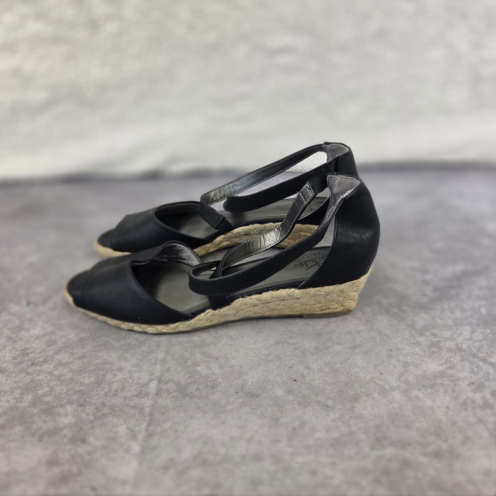 LifeStride Soft System Black Espadrille Wedge Sandals Strappy Open Toe Womens 10